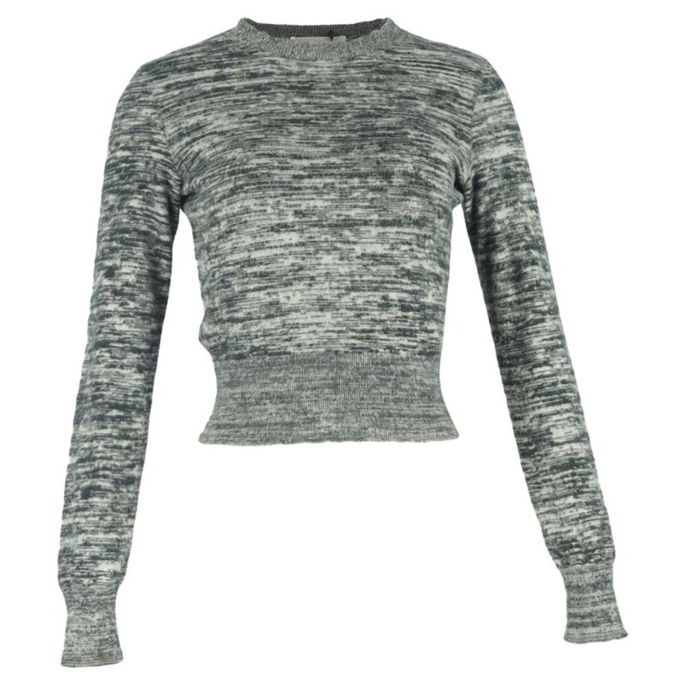 Victoria Beckham Cropped Marled Sweater in Grey Cotton